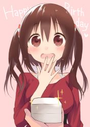 Rule 34 | 10s, 1girl, blush, box, breasts, brown eyes, brown hair, ebina nana, female focus, gift, gift box, happy birthday, hijiki (hijikini), himouto! umaru-chan, large breasts, long hair, looking at viewer, open mouth, pov, pov hands, marriage proposal, solo focus, twintails, wavy mouth