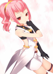 Rule 34 | 00s, 1girl, anya alstreim, code geass, expressionless, gloves, hand on another&#039;s chin, hand on own chin, pink hair, red eyes, shorts, solo, thighhighs, uni (plastic girl)