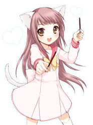 Rule 34 | absurdres, animal ears, bad id, bad pixiv id, brown eyes, brown hair, cat ears, cat tail, child, flat chest, food, highres, long hair, original, pocky, school uniform, solo, tail, thighhighs, usashiro mani, white thighhighs