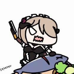 Rule 34 | 1girl, animated, animated gif, chopping, chopping board, cleaver, fish, food, honkai (series), honkai impact 3rd, lowres, maid, open mouth, rita rossweisse, rita rossweisse (umbral rose), seseren, short hair, vegetable, x x