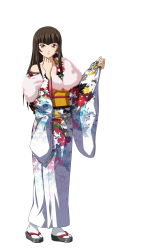 Rule 34 | 00s, 1girl, brown eyes, brown hair, highres, ikkitousen, japanese clothes, kimono, long hair, official art, solo, ten&#039;i (ikkitousen)