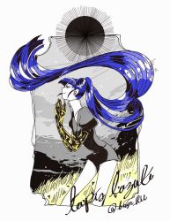 Rule 34 | 1other, absurdly long hair, alternate hairstyle, androgynous, blue hair, eri na, grass, houseki no kuni, lapis lazuli (houseki no kuni), long hair, other focus, own hands together, phosphophyllite, phosphophyllite (ll), ponytail, smile, solo, spoilers, tsurime, twitter username, very long hair
