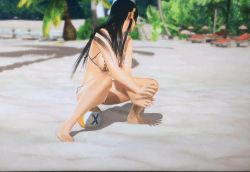 Rule 34 | 1girl, 3d, animated, animated gif, artist request, ass, ball, beach, bikini, black hair, bouncing, breasts, cleavage, dead or alive, dead or alive xtreme 3 fortune, female focus, large breasts, long hair, nyotengu, outdoors, sideboob, sitting, sitting on object, sky, solo, swimsuit, volleyball (object)