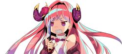 Rule 34 | 1girl, angry, bat wings, beige sweater, blood, blood writing, bloody knife, clenched teeth, demon girl, demon horns, dohna dohna issho ni warui koto o shiyou, floating hair, flower, frown, furious, glaring, gradient hair, hair flower, hair ornament, highres, holding, holding knife, horns, jacket, knife, kurari rose, long hair, multicolored hair, off-shoulder sweater, off shoulder, pink hair, purple eyes, purple hair, purple jacket, ribbed sweater, rose, shaded face, solid eyes, solo, sweater, teeth, turtleneck, turtleneck sweater, virtual youtuber, wactor production, wings, xiami333