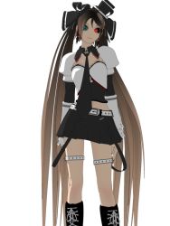 Rule 34 | 1girl, 3d, android, aqua eyes, belt, boots, bow, calne ca (deino), cowboy shot, crustacean, deino (deino3330), detached collar, detached sleeves, earrings, eyeshadow, female focus, frilled sleeves, frills, glowing, glowing eye, gothic lolita, hair bow, hair ribbon, hat, heterochromia, isopod, jewelry, knee boots, lace, lolita fashion, long hair, makeup, midriff, mini hat, mini top hat, miniskirt, multicolored hair, nail polish, necktie, puffy sleeves, ribbon, simple background, skirt, solo, standing, top hat, two-tone hair, very long hair, vocaloid, white background