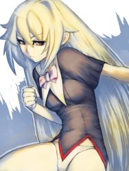 Rule 34 | 1girl, aq interactive, arcana heart, arcana heart 3, atlus, blonde hair, bow, bowtie, examu, fumio (rsqkr), long hair, panties, red eyes, solo, underwear, weiss, white panties