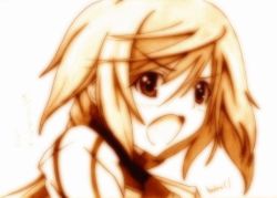 Rule 34 | 10s, 1girl, charlotte dunois, female focus, godees, infinite stratos, monochrome, open mouth, sepia, sketch, solo, traditional media, white background