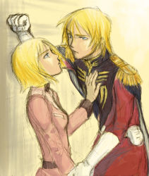 Rule 34 | 1boy, 1girl, blonde hair, brother and sister, char aznable, gloves, gundam, lowres, mobile suit gundam, sayla mass, siblings, uniform