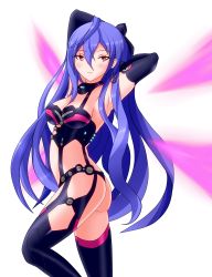 Rule 34 | 10s, 1girl, absurdres, ass, blue hair, breasts, cleavage, elbow gloves, gloves, hifumi (hifumit), highres, iris heart, long hair, looking at viewer, navel, neptune (series), purple hair, pururut, red eyes, smile, solo, symbol-shaped pupils, transparent background, very long hair, wings