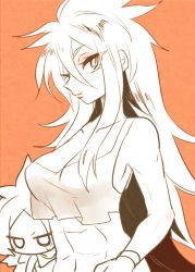 Rule 34 | 1boy, 1girl, abs, blush, breasts, highres, inazuma eleven (series), inazuma eleven go chrono stone, long hair, muscular, muscular female, red background, simple background, sweat, sweatdrop