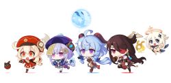 Rule 34 | absurdly long hair, ahoge, backpack, bag, bag charm, bead necklace, beads, beidou (genshin impact), black bodysuit, black hair, black scarf, blue hair, bodysuit, boots, braid, brown footwear, brown gloves, brown scarf, cabbie hat, charm (object), chibi, china dress, chinese clothes, clover print, coat, coin hair ornament, commentary request, detached sleeves, dodoco (genshin impact), dress, eyepatch, floating, full body, ganyu (genshin impact), genshin impact, gloves, grin, hair between eyes, hair ornament, hairpin, halo, hat, hat feather, hat ornament, highres, horns, jewelry, jiangshi, jumpy dumpty, klee (genshin impact), knee boots, kneehighs, long hair, long sleeves, low ponytail, low twintails, mechanical halo, necklace, ofuda, orange eyes, orb, paimon (genshin impact), platinum blonde hair, pointy ears, purple eyes, purple hair, qingdai guanmao, qiqi (genshin impact), ran system, randoseru, red coat, red eyes, red headwear, running, scarf, seelie (genshin impact), sidelocks, simple background, single braid, smile, socks, thighhighs, twintails, very long hair, white background, white legwear, wide sleeves, yin yang, zettai ryouiki