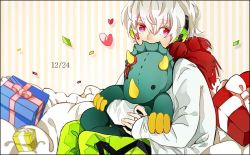 Rule 34 | 1boy, birthday, facial mark, gift, headphones, heart, kagerou project, konoha (kagerou project), red eyes, stuffed toy, white hair