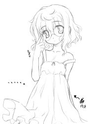 Rule 34 | 1girl, aoi kumiko, copyright request, dress, glasses, greyscale, monochrome, partially translated, solo, translation request