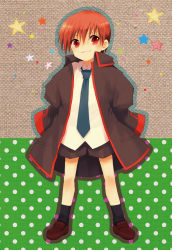 Rule 34 | asami (highway), brown hair, little busters!, male focus, natsume kyousuke, oversized clothes, red eyes, school uniform, short hair, solo, aged down