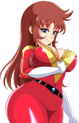 Rule 34 | blue eyes, bodysuit, breasts, brown hair, gloves, large breasts, long hair, maria grace fleed, mazinger (series), thick thighs, thighs, ufo robo grendizer