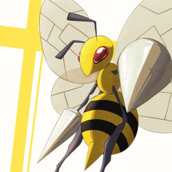 Rule 34 | antennae, bee, beedrill, bug, commentary request, creatures (company), game freak, gen 1 pokemon, highres, insect, nintendo, no humans, perspective, pokemon, pokemon (creature), red eyes, solo, takumi (creativeocean18), two-tone background