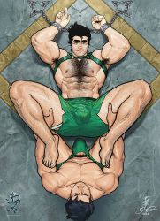 Rule 34 | 2boys, abs, armpit hair, armpits, avatar legends, bara, black hair, blake alexander, bolin, bound, bound wrists, briefs, bulge, chest hair, chest harness, closed mouth, facial hair, green eyes, green male underwear, green shorts, harness, highres, imminent anal, imminent penetration, jockstrap, large pectorals, leg hair, male focus, male underwear, male underwear peek, multiple boys, muscular, muscular male, navel, nipples, pectorals, short hair, shorts, smile, the legend of korra, thick eyebrows, thick thighs, thighs, underwear, wei (avatar), yaoi