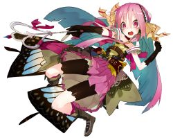 Rule 34 | 1girl, bike shorts, blue hair, blush, boots, butterfly wings, elbow gloves, gloves, insect wings, karei (hirameme), long hair, looking at viewer, multicolored hair, open mouth, original, pink eyes, pink hair, skirt, smile, solo, two-tone hair, wand, wings