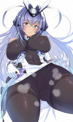 Rule 34 | 1girl, ariso kaoru, azur lane, bare shoulders, blue hair, bodystocking, breasts, cameltoe, cleft of venus, covered erect nipples, covered navel, cowboy shot, eagle union (emblem), elbow gloves, gloves, green eyes, headgear, highres, large breasts, long hair, looking at viewer, new jersey (azur lane), skin tight, smile, solo