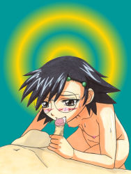 Rule 34 | 00s, 1girl, black hair, blush, breasts, brown eyes, censored, completely nude, cum, cum in mouth, fellatio, flat chest, gatekeepers, gatekeepers 21, glasses, hair ornament, hetero, isuzu ayane, kneeling, lying, matsudo kureichi, mosaic censoring, nipples, nude, on back, open mouth, oral, penis, short hair, small breasts, solo focus, spiked hair, sweat
