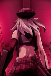 Rule 34 | 10s, 1girl, alisa ilinichina amiella, animated, animated gif, ass, back, bare shoulders, elbow gloves, from behind, gloves, god eater, hat, lowres, plaid, plaid skirt, single glove, skirt, solo
