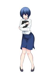 Rule 34 | 1girl, blue hair, full body, highres, no eyes, official art, short hair, solo, teacher, yumesaki harumu, yuragisou no yuuna-san