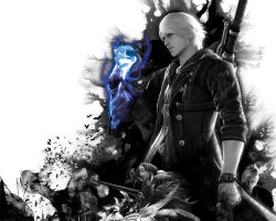 Rule 34 | 1boy, capcom, devil may cry (series), devil may cry 4, male focus, monochrome, nero (devil may cry), solo, wallpaper