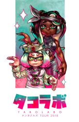 Rule 34 | + +, 2girls, absurdres, alternate costume, bandana, blue eyes, breasts, cephalopod eyes, chain, chain necklace, crop top, crown, dark-skinned female, dark skin, facing viewer, flat chest, gang sign, green eyes, headphones, height difference, highres, inkling, jewelry, lips, looking at viewer, marina (splatoon), medium breasts, mole, mole under mouth, multiple girls, nail polish, necklace, nintendo, nose, octoling, pants, pearl (splatoon), splatoon (series), splatoon 2, splatoon 2: octo expansion, voodoothur