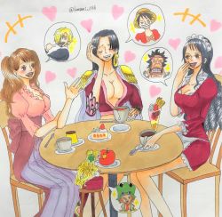Rule 34 | 4boys, 4girls, baby 5, boa hancock, breasts, charlotte pudding, cleavage, leo (one piece), long hair, mansherry (one piece), monkey d. luffy, multiple boys, multiple girls, one piece, sai (one piece), sanji (one piece), smile