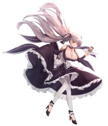 Rule 34 | 1girl, absurdres, azur lane, bare shoulders, between breasts, black dress, black footwear, black nails, breasts, cleavage, cupcake, dress, earrings, flight deck, food, formidable (azur lane), frilled dress, frills, full body, gothic lolita, grey hair, hair ribbon, high heels, highres, holding, holding plate, jewelry, large breasts, lolita fashion, long hair, nail polish, nya nyan, pantyhose, plate, red eyes, ribbon, shoes, simple background, solo, twintails, two-tone dress, two-tone ribbon, very long hair, white background, white neckwear, white pantyhose