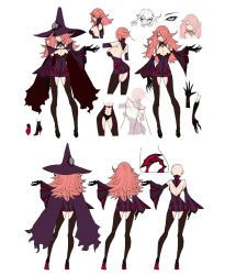 Rule 34 | 1girl, ass, bare shoulders, black sclera, blazblue, breasts, cleavage, colored sclera, concept art, hair over one eye, hat, high heels, highres, konoe a. mercury, phantom (blazblue), pink hair, thighhighs, witch hat, yellow eyes