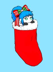 Rule 34 | 1girl, blue hair, christmas stocking, highres, leona heidern, ponytail, snk, the king of fighters