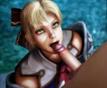 Rule 34 | 1boy, 1girl, 3d, animated, blonde hair, cassandra alexandra, close-up, fellatio, green hair, licking, licking penis, looking at viewer, looking up, medium penis, mrstranger, open mouth, oral, penis, soul calibur, uncensored, video