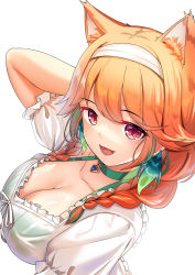 Rule 34 | 1girl, :d, animal ear fluff, animal ears, bra, bra visible through clothes, braid, breasts, choker, cleavage, collarbone, commentary, green bra, green choker, hair over shoulder, hairband, hand up, highres, hololive, hololive english, long hair, looking at viewer, medium breasts, open mouth, orange hair, puffy short sleeves, puffy sleeves, red eyes, see-through, shirt, short sleeves, simple background, smile, solo, takanashi kiara, takanashi kiara (casual), twin braids, underwear, upper body, virtual youtuber, white background, white hairband, white shirt, yan (nicknikg)