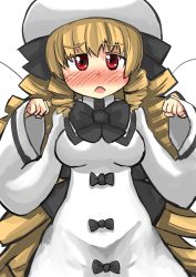 Rule 34 | 1girl, blonde hair, blush, chestnut mouth, drill hair, gaoo (frpjx283), hat, highres, long hair, luna child, aged up, open mouth, red eyes, solo, touhou, very long hair