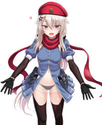Rule 34 | 1girl, 9a-91 (girls&#039; frontline), :d, absurdres, arm warmers, bad id, bad twitter id, beret, black gloves, black panties, black thighhighs, blue dress, blue eyes, breasts, center opening, detached sleeves, dress, floating scarf, girls&#039; frontline, gloves, hair ornament, hat, highres, long hair, looking at viewer, open mouth, panties, pouch, red hat, revealing clothes, scarf, see-through, short sleeves, silver hair, simple background, small breasts, smile, solo, standing, star (symbol), star hair ornament, thighhighs, thighs, underwear, very long hair, white background, yakob labo