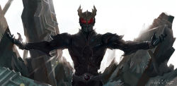 Rule 34 | 1boy, belt, horns, kamen rider, kamen rider kuuga, kamen rider kuuga (series), kamen rider kuuga (ultimate form), male focus, outstretched arms, red eyes, simon (sinom0909), solo, spread arms