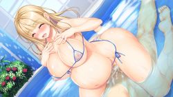 Rule 34 | 1girl, ^ ^, barefoot, bikini, blonde hair, blush, breast suppress, breasts, breath, bush, censored, closed eyes, cowgirl position, cum, cum in pussy, feet, flower, game cg, girl on top, groin, hands on own chest, hands up, happy, happy sex, hozumi kaoru, huge breasts, incest, itsu made mo musuko no mama ja irarenai! sewazuki aoi kaa-san no muchimuchi oppai ni amaete ippai shasei shitai!, lactation, lactation through clothes, legs, long hair, lying, mosaic censoring, mother and son, nipples, open mouth, original, partially submerged, penis, pool, pregnant, pussy, rose, see-through, sex, smile, straddling, swimsuit, takasato aoi, thighs, toes, vaginal, water, wet