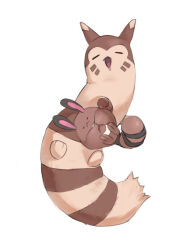 Rule 34 | :&lt;, = =, animal focus, closed eyes, closed mouth, creatures (company), drooling, evolutionary line, facial mark, from above, furret, game freak, gen 2 pokemon, horezai, lying, nintendo, no humans, on back, open mouth, own hands together, pokemon, pokemon (creature), saliva, sentret, simple background, sleeping, u u, whisker markings, white background