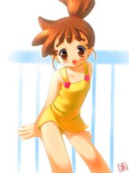 Rule 34 | akiba hideki, brown eyes, brown hair, child, dress, flat chest, haruno kasumi, kasumin, topknot, yellow dress