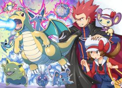 Rule 34 | 1boy, 1girl, age difference, aipom, attack, bag, black cape, blue overalls, blush, bow, breath weapon, brown eyes, brown hair, cape, clenched teeth, clothed pokemon, creatures (company), dragon, dragonite, drowzee, espeon, game freak, gen 1 pokemon, gen 2 pokemon, hand on another&#039;s head, hat, hat bow, koffing, lance (pokemon), long hair, lyra (pokemon), magnemite, nintendo, open mouth, orange bag, overalls, pokemoa, pokemon, pokemon (creature), pokemon hgss, rattata, red bow, red hair, spiked hair, teeth, tongue, twintails, venonat, white headwear, zubat