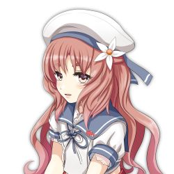 Rule 34 | 1girl, blue sailor collar, brown eyes, brown hair, commentary request, flower, hair flower, hair ornament, hat, highres, kantai collection, long hair, looking at viewer, puffy sleeves, sailor collar, sailor hat, school uniform, serafuku, shirt, short sleeves, solo, tk8d32, upper body, wavy hair, white hat, white shirt, yashiro (kancolle)
