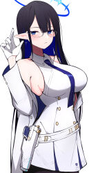 Rule 34 | 1girl, black hair, black pantyhose, blue archive, blue eyes, blue hair, blue halo, blush, breasts, closed mouth, coat, colored inner hair, cowboy shot, dress, glasses, gloves, halo, highres, large breasts, long hair, long sleeves, looking at viewer, multicolored hair, open clothes, open coat, pantyhose, rin (blue archive), sideboob, simple background, solo, white background, white coat, white dress, white gloves, yun (kbdenz9)