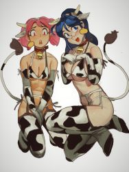 Rule 34 | 2girls, :d, absurdres, animal ears, animal print, bell, belt collar, bikini, blue eyes, blue hair, blush, breast suppress, breasts, chinese zodiac, cleavage, collar, cow ears, cow horns, cow print, cow tail, cowbell, ear tag, elbow gloves, fake animal ears, fake horns, fake tail, garter belt, gloves, highres, hinata aki, hinata natsumi, horns, keroro gunsou, large breasts, long hair, looking at viewer, medium breasts, mossacannibalis, mother and daughter, multiple girls, neck bell, open mouth, pink eyes, pink hair, simple background, smile, swimsuit, tail, thighhighs, twintails, white background, white gloves, wide-eyed, year of the ox