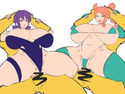 Rule 34 | 2boys, 2girls, alternate breast size, ass, bare legs, bikini, blue one-piece swimsuit, breasts, censored, cleavage, covered navel, creatures (company), curvy, dd (giogio99), fingerless gloves, game freak, gen 1 pokemon, gloves, grabbing, grabbing from behind, highleg, highleg swimsuit, hypno, interspecies, large breasts, long hair, micro bikini, multiple boys, multiple girls, nintendo, one-piece swimsuit, orange hair, penis, philena ivy, pokemon, pokemon (anime), pokemon (classic anime), pokemon swsh, purple eyes, purple hair, reverse cowgirl position, sex, sex from behind, side ponytail, simple background, sitting, sitting on person, skindentation, sonia (pokemon), straddling, strapless, sweat, swimsuit, testicles, thighs, thong bikini, tongue, tongue out, white background, wide hips