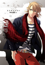 Rule 34 | 10s, 1boy, acaallodola, alternate costume, bad id, bad pixiv id, barnaby brooks jr., blonde hair, fringe trim, glasses, green eyes, jewelry, male focus, necklace, plaid, plaid scarf, red scarf, scarf, solo, striped, tiger &amp; bunny