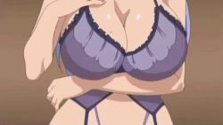 Rule 34 | 1girl, animated, animated gif, ass, breasts, cleavage, gogo no kouchou junai mellow yori, huge breasts, lingerie, lowres, purple hair, solo, underwear