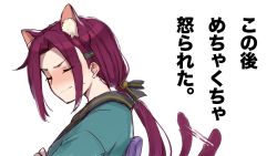 Rule 34 | 1girl, animal ears, blush, cat ears, cat tail, highres, japanese clothes, kaiba tomoyuki, kimono, long hair, princess connect!, purple hair, ruka (princess connect!), tail