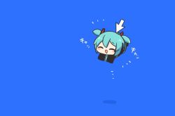 Rule 34 | 1girl, ^ ^, aqua hair, blue background, chibi, closed eyes, cursor, hatsune miku, nontao, simple background, solo, twintails, vocaloid