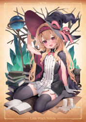 Rule 34 | 1girl, artist request, black thighhighs, blonde hair, candle, commentary, copyright name, flat chest, gloves, hat, highres, little witch nobeta, long hair, nobeta, official art, parsley-f, petite, red eyes, second-party source, solo, tagme, thighhighs, witch, witch hat